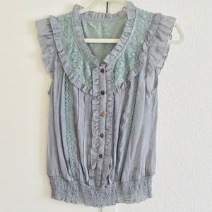 Grey lace ruffle tank top blouse - size large